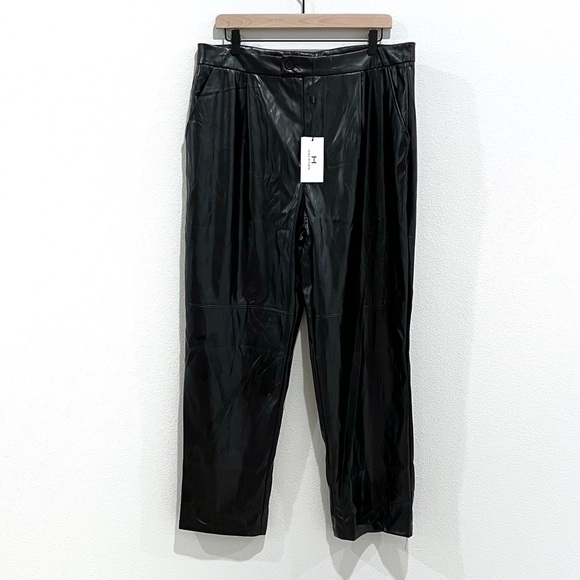 H by Halston Ankle Length Straight Leg Black Faux Leather Pants Size L - Picture 1 of 9